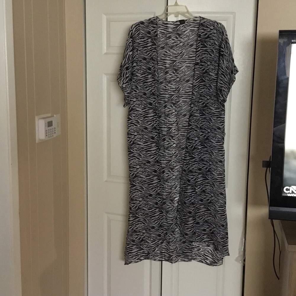 Zebra Print Sheer Long Kimono Duster - Black & White